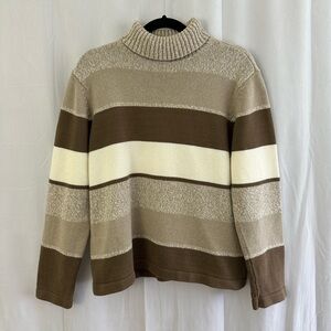 Vintage Liz Claiborne Crazy Horse Brown & Tan Stripped Knit Sweater Size Large